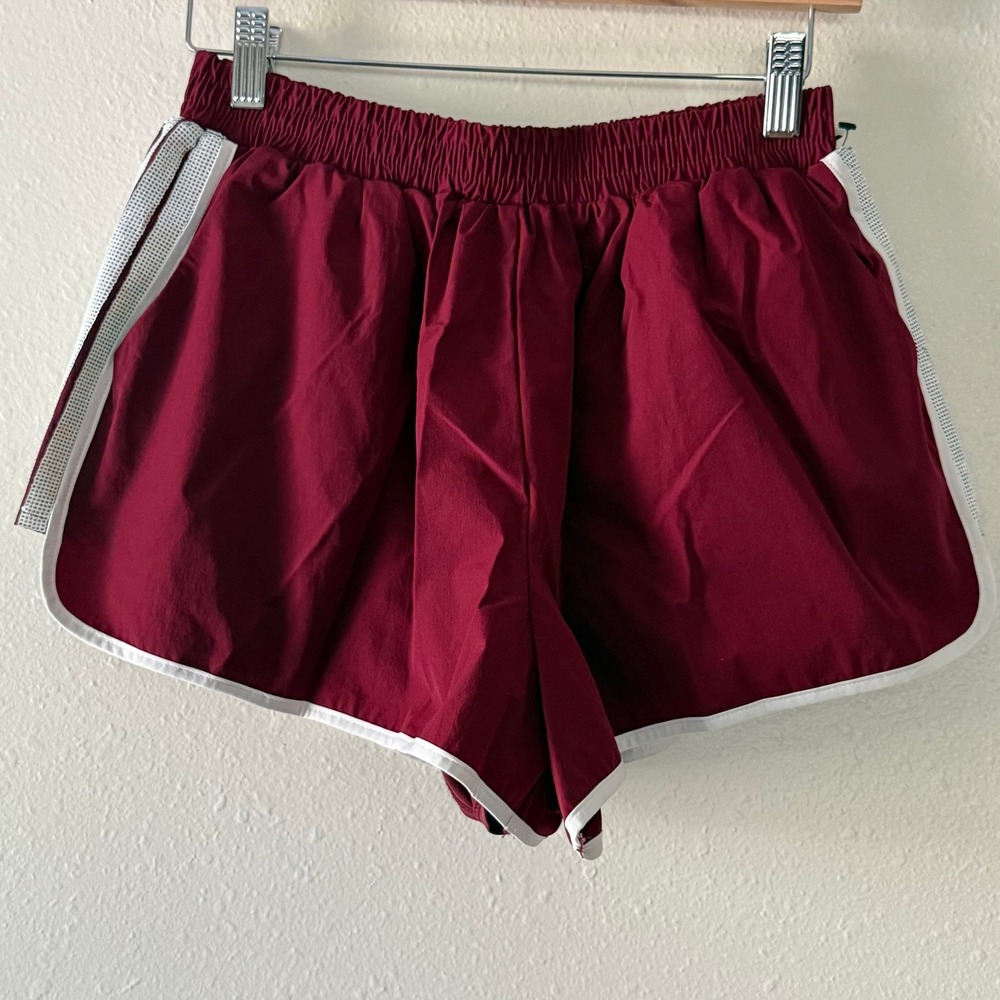 Queen of Sparkles Sequin Stripe Athletic Shorts Burgundy XS